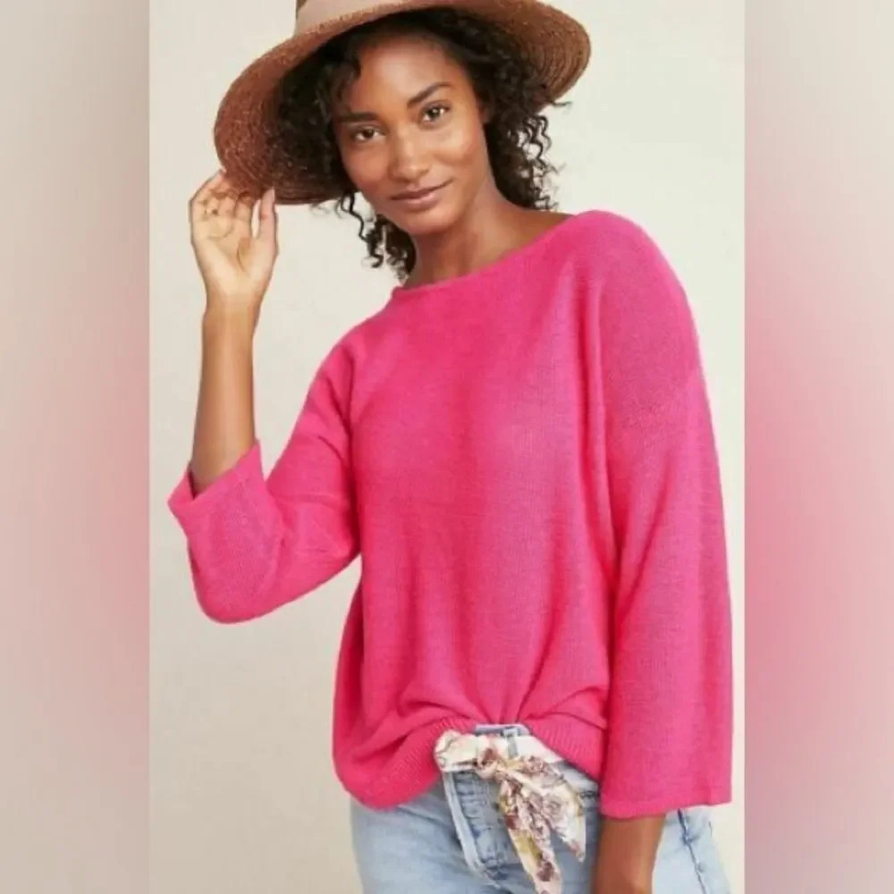 Anthropologie Mayfield Pink Linen Blend Sweater